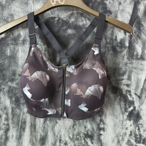 All in Motion Black and White Front Zip 34DD Sports Bra